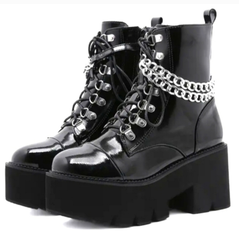 Ladies chunky heel chain detailed boots sz 7 - Picture 2 of 14